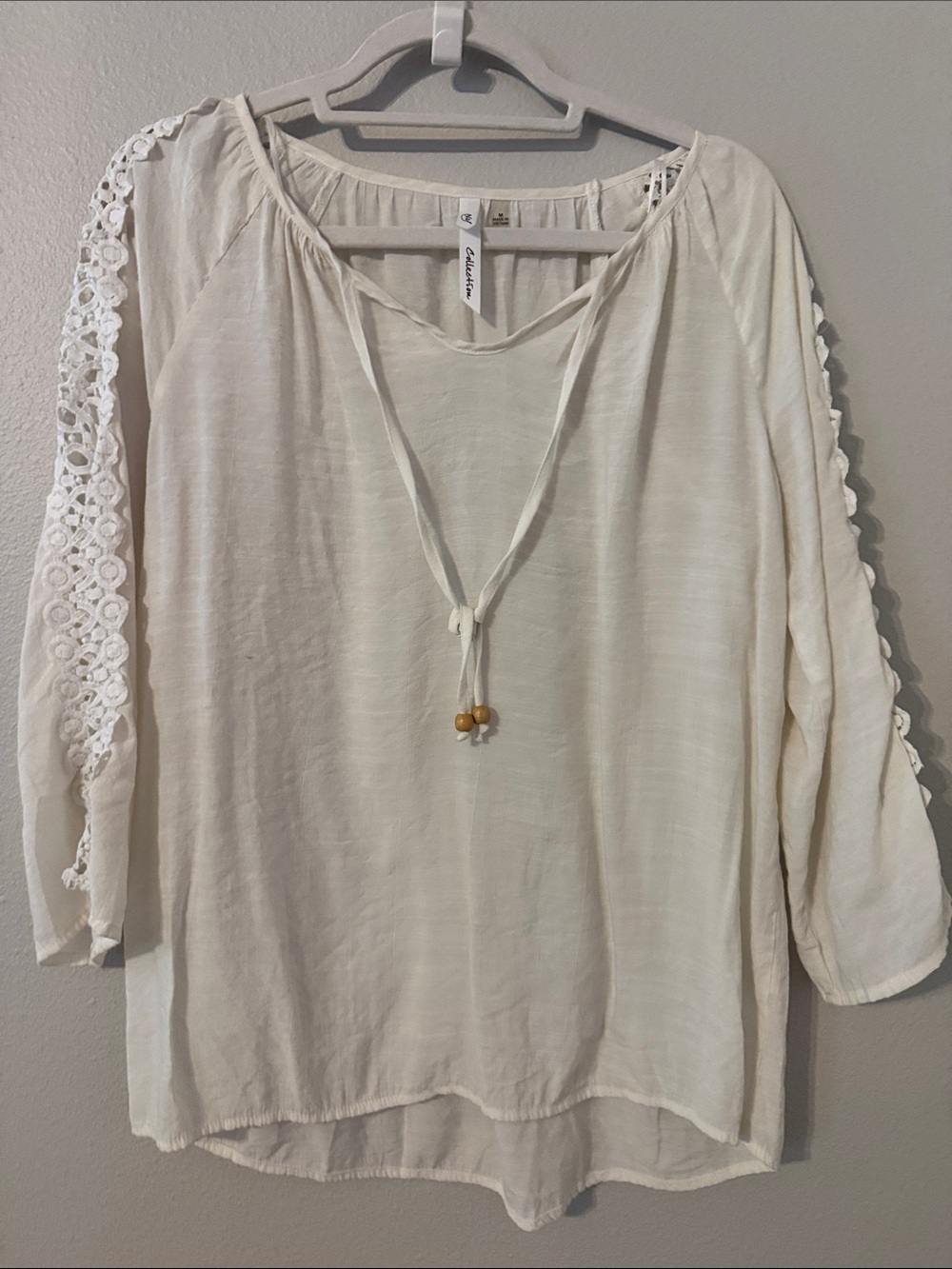 Barefoot Dreams Cream Crochet-Trim Peasant Tunic Top